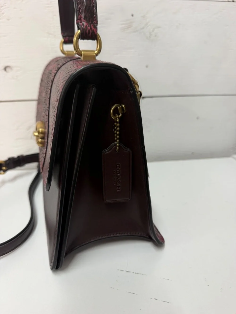 NWT COACH Parker Top Handle In Blocked Snakeskin - Brass/Deep Red